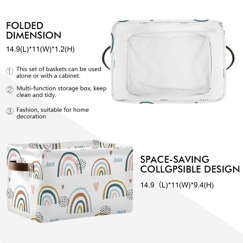xigua Cartoon Rainbow Rectangular Storage Bin Canvas Square Storage Basket with Handles for Home Office Books Nursery Kid's Toys Closet & Laundry Gift Basket - Image 4