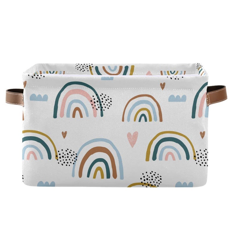 xigua Cartoon Rainbow Rectangular Storage Bin Canvas Square Storage Basket with Handles for Home Office Books Nursery Kid's Toys Closet & Laundry Gift Basket - Image 2
