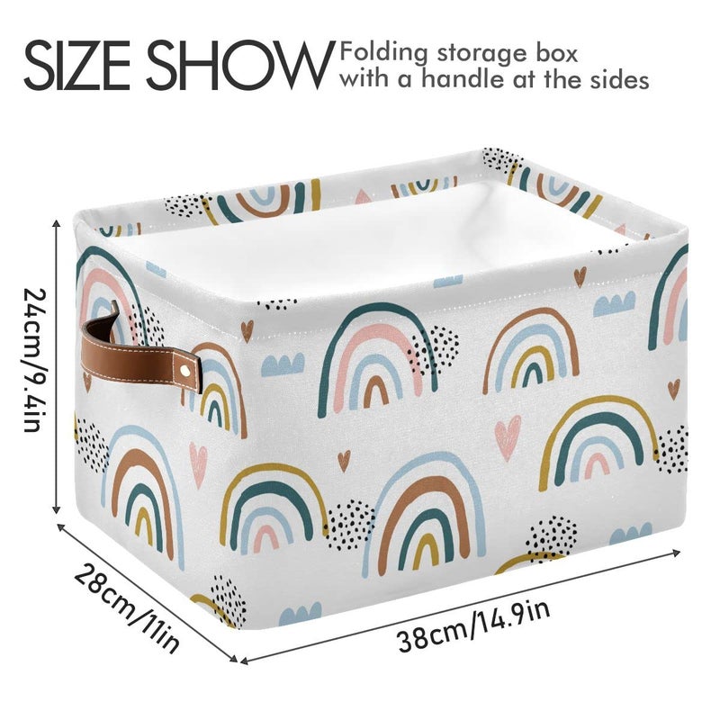 xigua Cartoon Rainbow Rectangular Storage Bin Canvas Square Storage Basket with Handles for Home Office Books Nursery Kid's Toys Closet & Laundry Gift Basket - Image 5