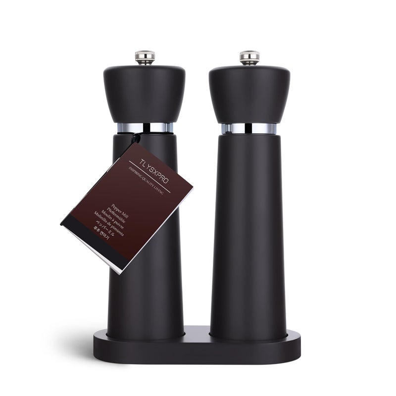 TLYSXPRO Wooden Salt and Pepper Grinder Set Refillable Salt and Pepper Mill with Adjustable Upgraded Large Size Ceramic Burr Manual Pepper Grinder with Beech Wood Body 83 Tall Chocolate Wood - Image 2