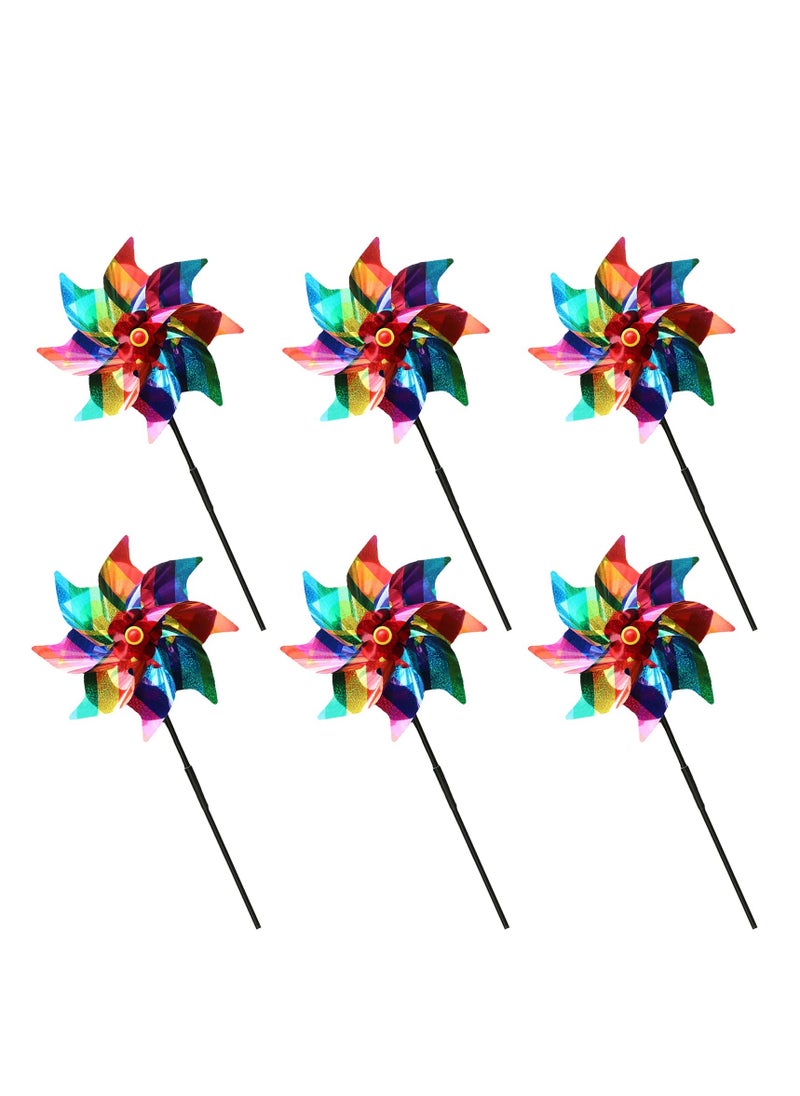 SYOSI Reflective Bird Repellent Windmill, 6 Pcs 24cm Pinwheel Birds Deterrent Hanging Device Sparkly Stripe Spinners to Scare Birds Away From House, Window, Garden, Farm  - Image 1