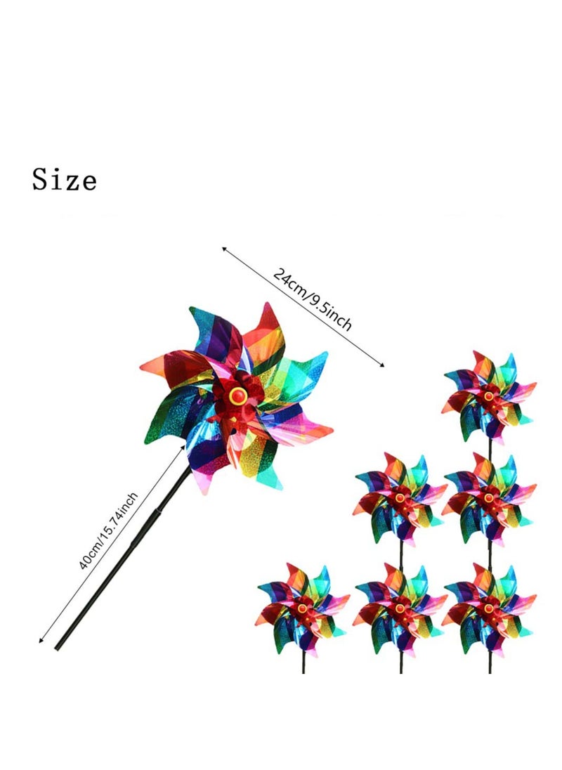 SYOSI - Reflective Bird Repellent Windmill, 6 Pcs 24cm Pinwheel Birds Deterrent Hanging Device Sparkly Stripe Spinners to Scare Birds Away From House, Window, Garden, Farm - Image 1