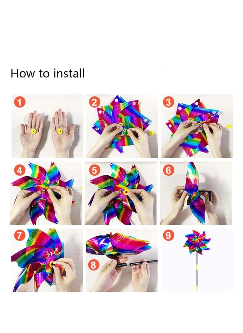 SYOSI Reflective Bird Repellent Windmill, 6 Pcs 24cm Pinwheel Birds Deterrent Hanging Device Sparkly Stripe Spinners to Scare Birds Away From House, Window, Garden, Farm  - Image 4
