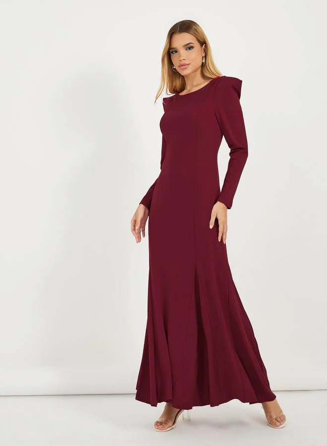 Styli Solid Puff Sleeves Mermaid Hem Maxi Dress
