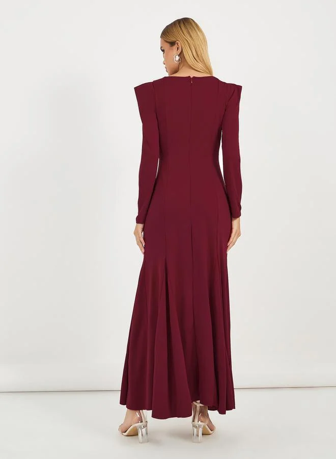 Styli Solid Puff Sleeves Mermaid Hem Maxi Dress