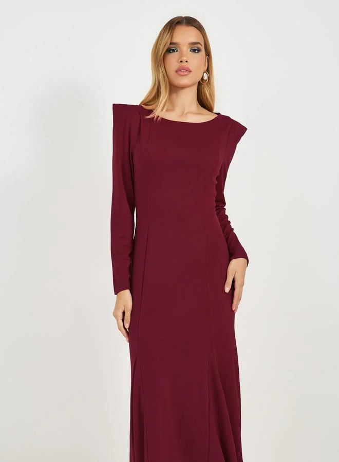Styli Solid Puff Sleeves Mermaid Hem Maxi Dress