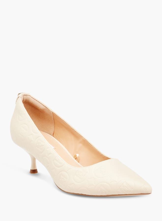 ELLE Womens Monogram Embossed Slip-On Pumps With Kitten Heels  - Image 1