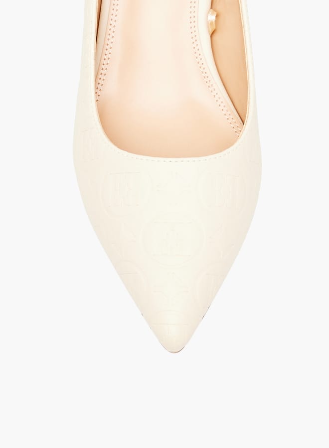 ELLE Womens Monogram Embossed Slip-On Pumps With Kitten Heels  - Image 4