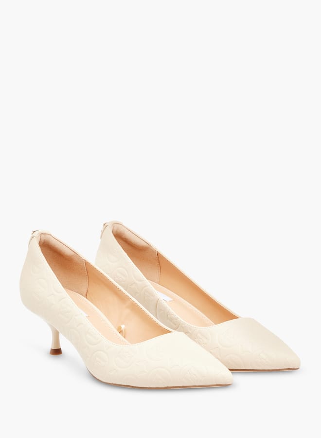 ELLE Womens Monogram Embossed Slip-On Pumps With Kitten Heels  - Image 2