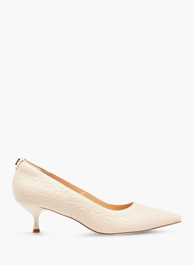 ELLE Womens Monogram Embossed Slip-On Pumps With Kitten Heels  - Image 3