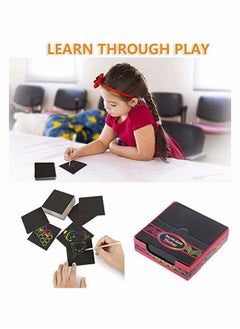 Y&D Rainbow Scratch Paper 200 Sheets Arts and Crafts for Kids Black Magic Art Notes Boards with Wooden Stylus Scratchers Stencils Notepad  - Image 2