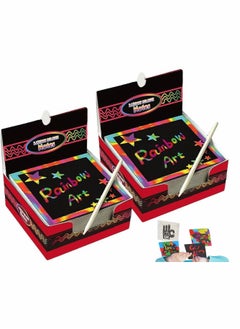 Y&D Rainbow Scratch Paper 200 Sheets Arts and Crafts for Kids Black Magic Art Notes Boards with Wooden Stylus Scratchers Stencils Notepad  - Image 1