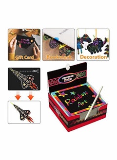 Y&D Rainbow Scratch Paper 200 Sheets Arts and Crafts for Kids Black Magic Art Notes Boards with Wooden Stylus Scratchers Stencils Notepad  - Image 3