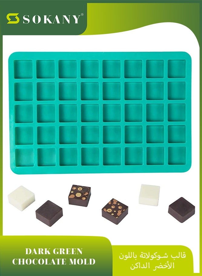 sokany Silicone Chocolate Mould, 40 Cavity Square Baking Mould, 3D Silicone Baking Pan for Homemade Caramels, Hard Candies, Chocolate Truffles, Keto Fat Bombs, Fudge, DIY Jelly, Pralines (Green) - Image 1