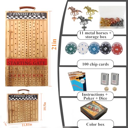 Wahartoly Horse Race Board Game  Foldable Horse Racing Game with Cards and Dice11 Luxury Metal Horses 100 Chip Foldable Design Holds All PiecesPortable Board Game for Family Nights  Parties - Image 5