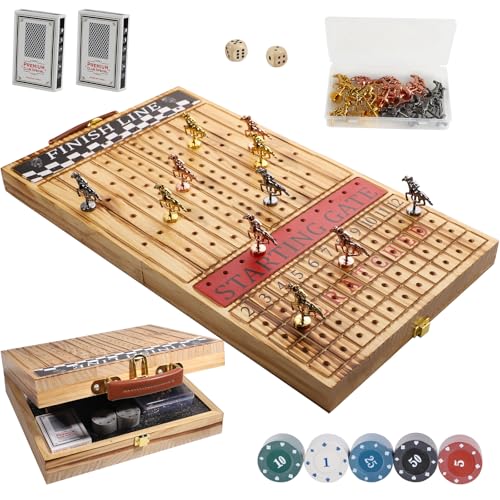 Wahartoly Horse Race Board Game  Foldable Horse Racing Game with Cards and Dice11 Luxury Metal Horses 100 Chip Foldable Design Holds All PiecesPortable Board Game for Family Nights  Parties - Image 1