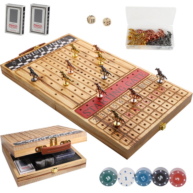 Wahartoly Horse Race Board Game  Foldable Horse Racing Game with Cards and Dice11 Luxury Metal Horses 100 Chip Foldable Design Holds All PiecesPortable Board Game for Family Nights  Parties - Image 3