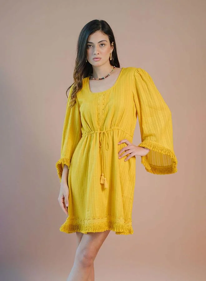 فيرجيو فستان فيرجيو بخصر برباط وأكمام الجرس من القطن 100%