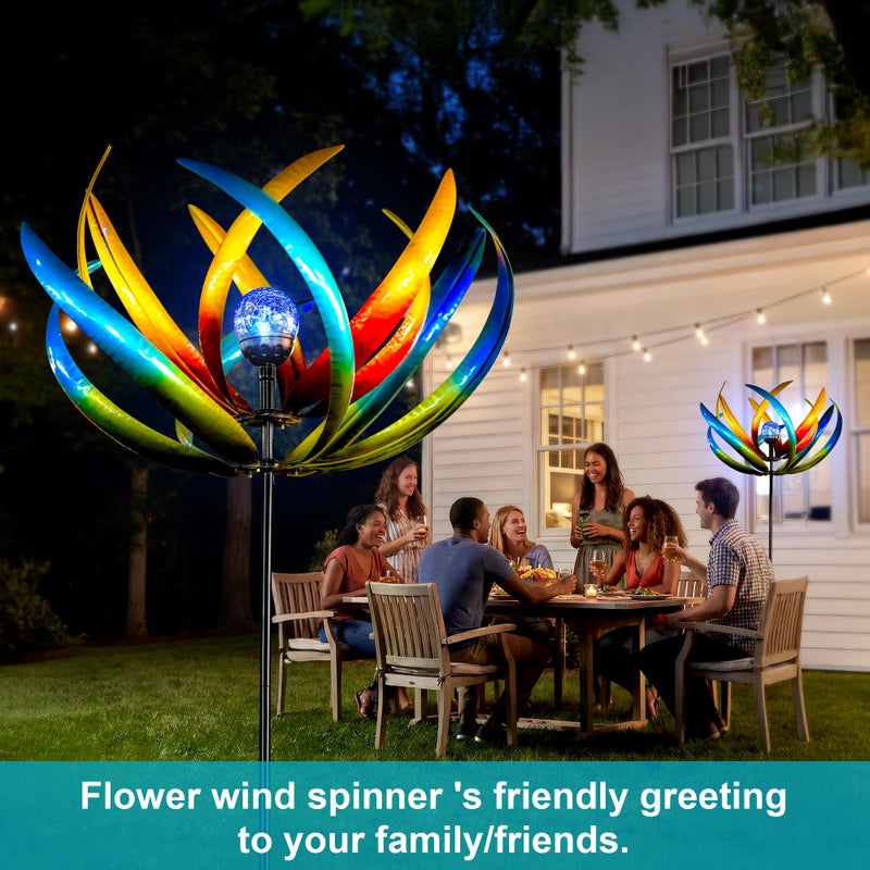 Qualdout Large Solar Wind Spinners for Yard and Garden-82.6 Inch 360Â° Metal Wind Sculptures Outdoor Clearance Kinetic Windmills with Multi Color Led Glass Ball - Image 3