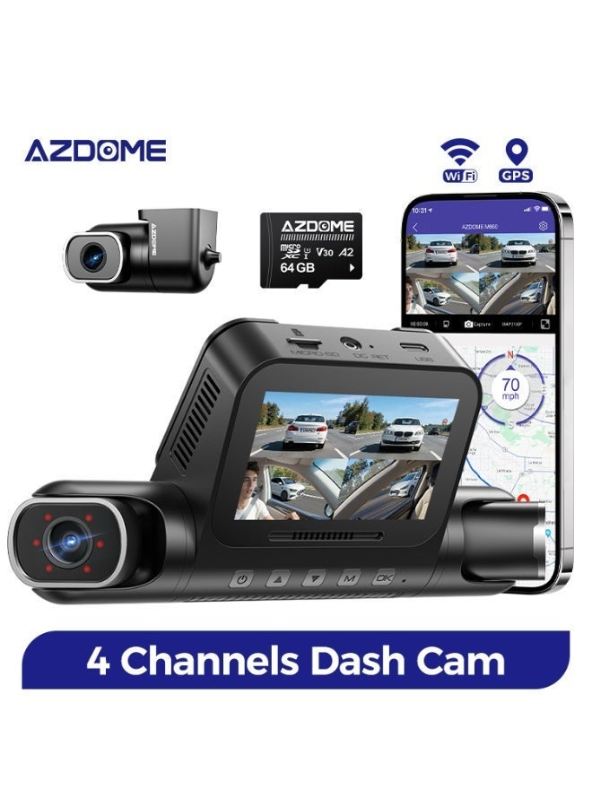 أزدوم كاميرا مراقبة للسيارة M350 (محدثة من M660) بـ 4 كاميرات، أمامية بدقة 2K وخلفية بدقة 1K وداخلية بدقة 1K+1K، مع خاصية اكتشاف الموقع عبر آبل، مكثف فائق السرعة، مستشعر صور متقدم، نظام تحديد المواقع العالمي (GPS)، واي فاي 5G، والتحكم الصوتي - Image 1