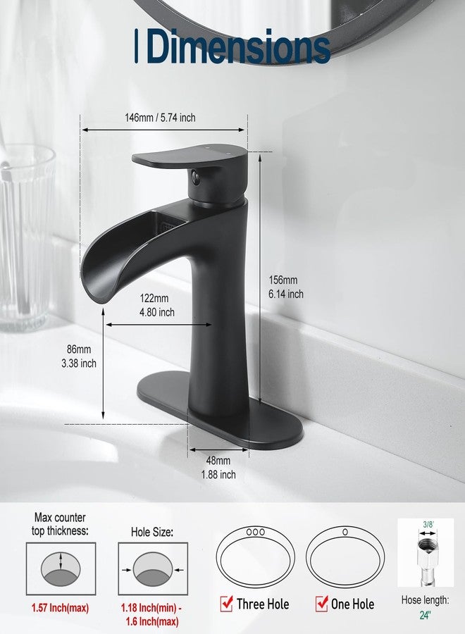 VOTON Black Bathroom Faucets Single Handle Waterfall Sink Faucet One Hole or Three Holes with Deck Mount Vanity Farmhouse RV Vessel Basin Faucet - Image 4