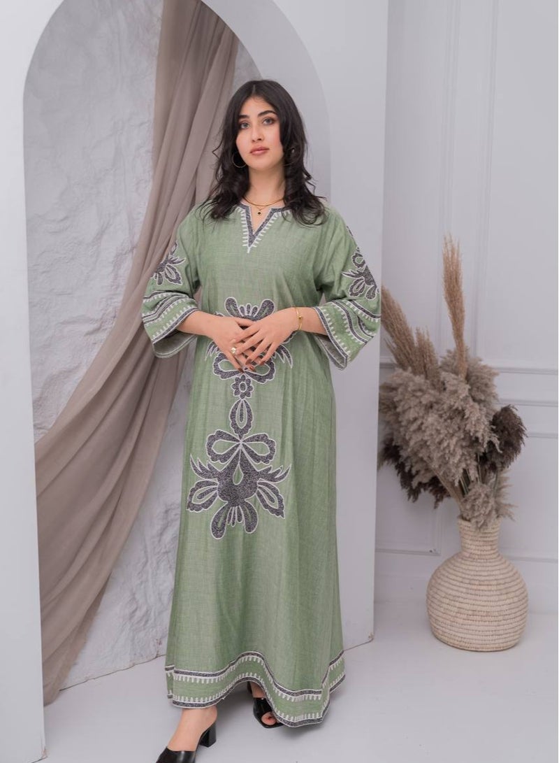 افندينا  جلابية كتان بتفاصيل دقيقه تضفي لمسة من الفخامةA-386 - Image 1