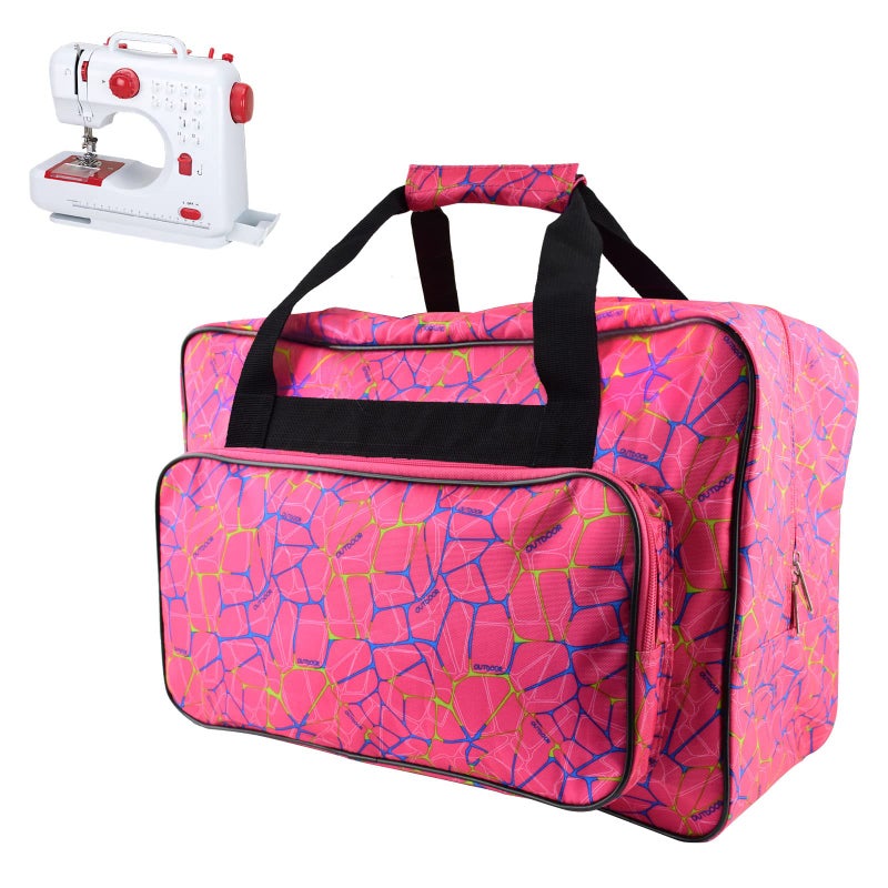 TLBTEK Rose Red Sewing Machine Carrying CaseUniversal Canvas Carry Tote BagPortable Padded Storage Dust Cover with Pockets for Sewing Machine