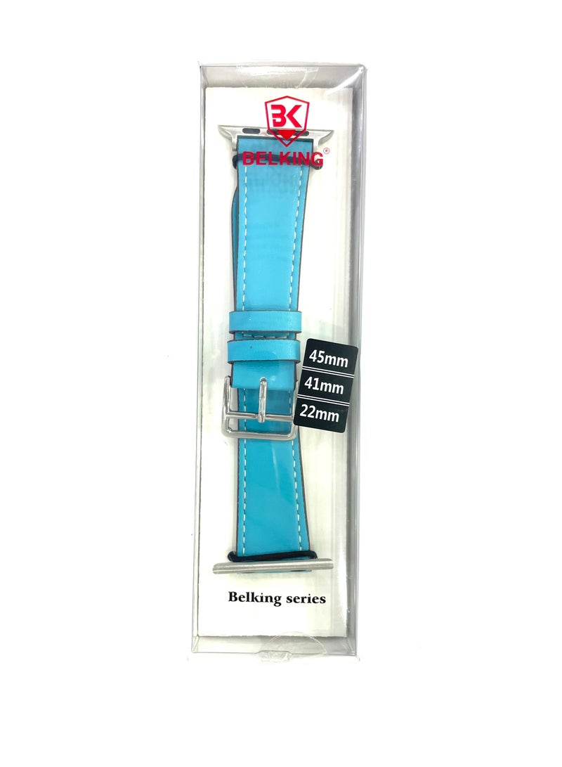 Belking Apple Watchband Leather 41mm / 45mm Apple Watch Strap For Apple Watch Series 7 / 6 / SE / 5 / 4  Sky Blue - Image 3