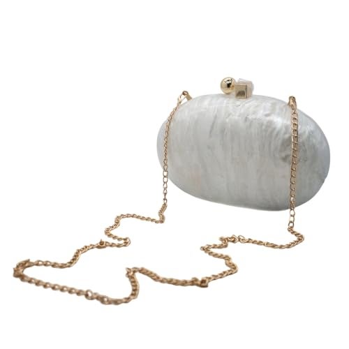 GSYPS Acrylic Evening Clutch Bag for Women Shell Shape Shoulder Crossbody Bag Glitter Marble Purse Handbag Pearl White - Image 2