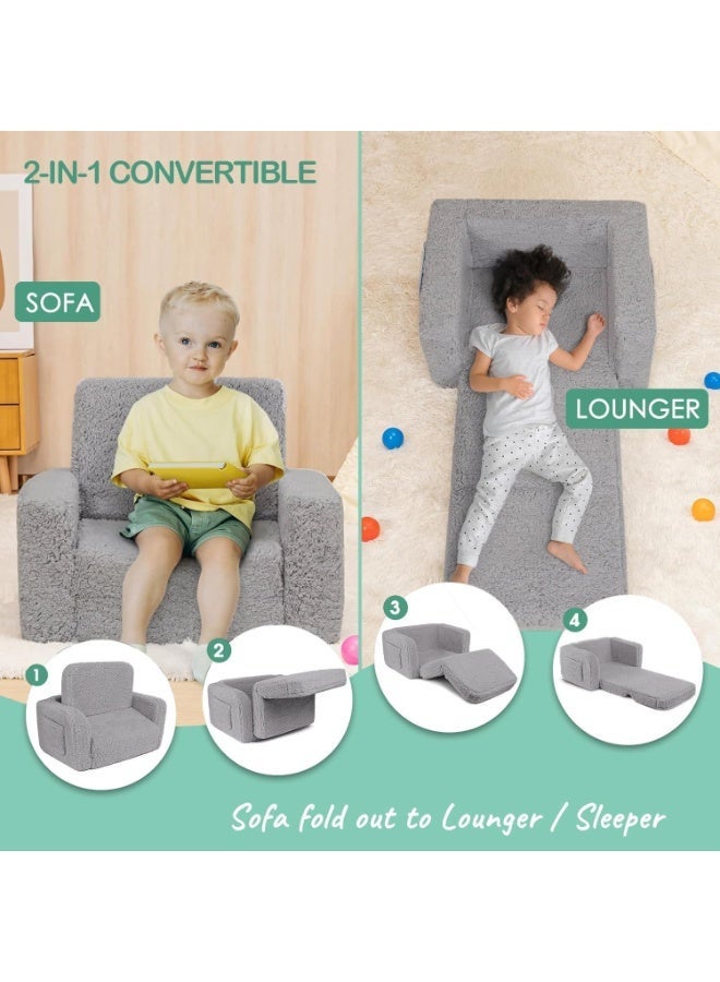 YOUWE7 Kids Couch for Toddler, 2-in-1 Toddler Soft Couch - Kids Chairs Convertible Sofa to Lounger, Easily Folds Out Into a Soft Baby for Napping - Modern Fold-Out Sofa for Little Ones (Blue) - Image 3