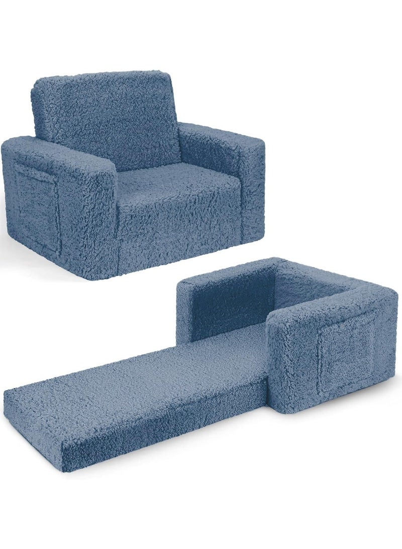 YOUWE7 Kids Couch for Toddler, 2-in-1 Toddler Soft Couch - Kids Chairs Convertible Sofa to Lounger, Easily Folds Out Into a Soft Baby for Napping - Modern Fold-Out Sofa for Little Ones (Blue) - Image 1