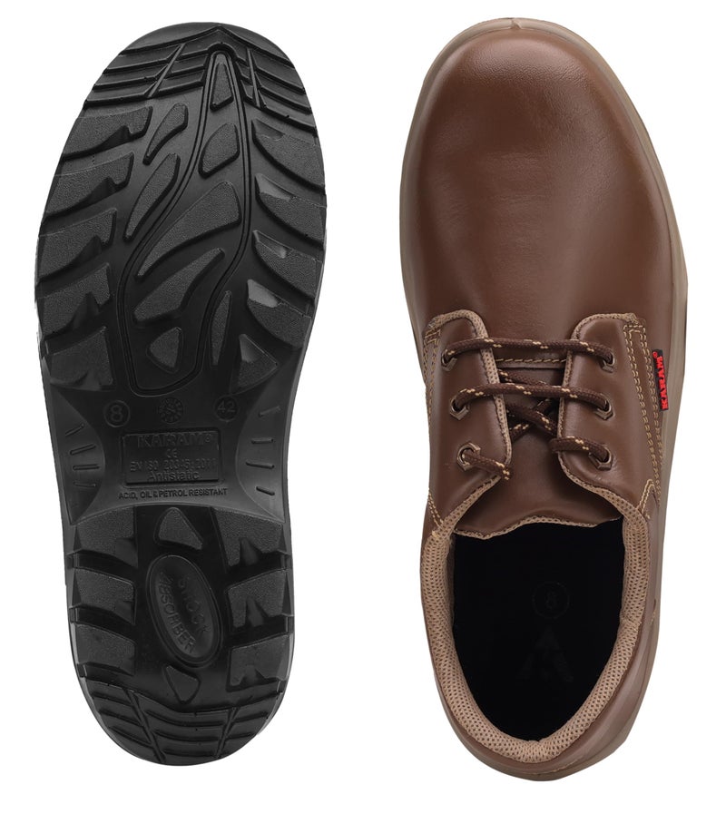 KARAM FS61 Brown Leather Safety Shoes for Men | Double Density with Fiber Toe | Antistatic, Anstislip, Oil & Heat Resistant | Size-11 - Image 2