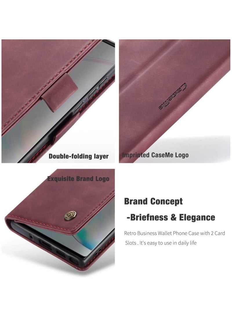 CaseMe Phone Case Luxury PU Leather Design 013 Flip Cover Card Slot Holder Cover For Samsung Galaxy Note 10 Lite (Wine Red) - Image 2