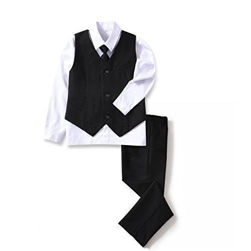 YuanLu 4 Piece Boys' Formal Suit Set with Black Vest Pants White Dress Shirt and Tie Size 2T - Image 1