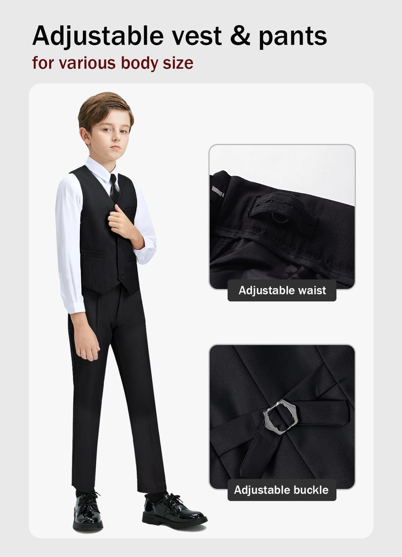 YuanLu 4 Piece Boys' Formal Suit Set with Black Vest Pants White Dress Shirt and Tie Size 2T - Image 3