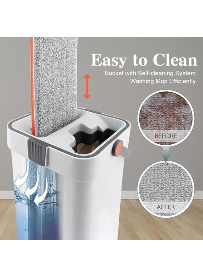 هابي هوم مجموعة ممسحة أرضية مسطحة وجردل مع عصارة لتنظيف الأرضيات المنزلية مع 2 وسادة من الألياف الدقيقة قابلة للغسل - Image 3