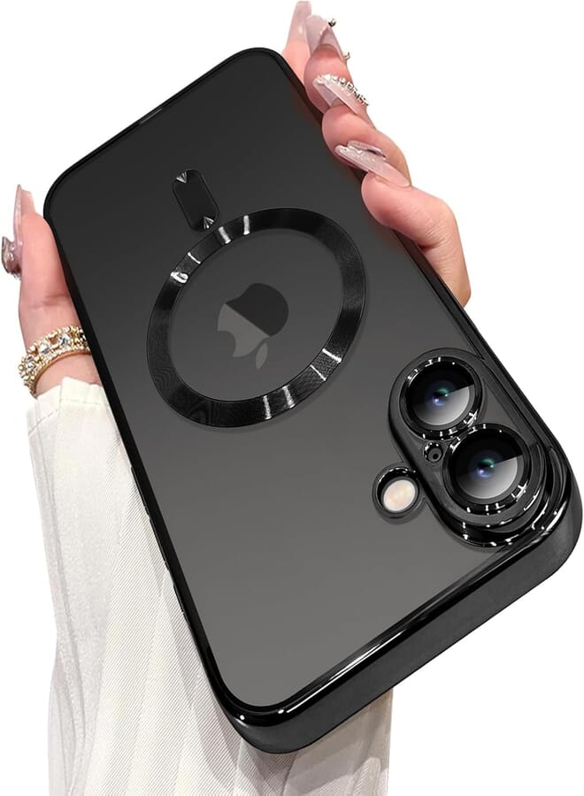 OOK Magnetic Case Made for iPhone 16 [Built-in Camera Lens Protector] [Compatible with MagSafe] Soft TPU Anti-Scratch Shockproof Protective Slim Clear Case for Women Men - Black