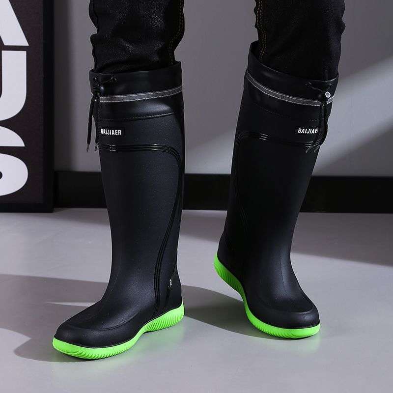 High-End Rain Boots For Men, Rain-Proof And Waterproof Shoes, High-Top Anti-Slip Work Rubber Shoes, Winter Velvet Cotton Warm Rain Boots - Image 4