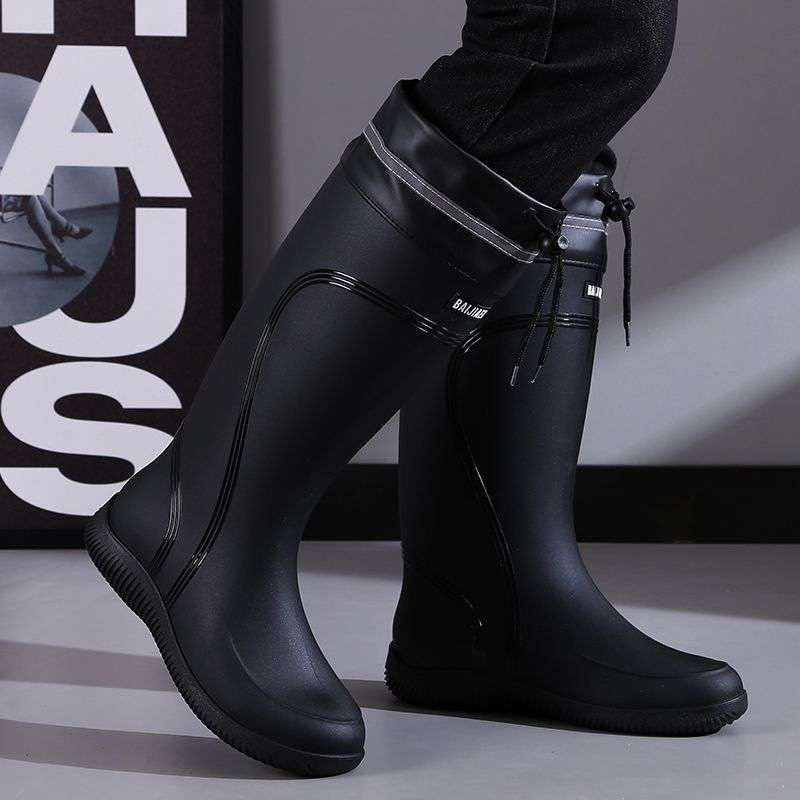 High-End Rain Boots For Men, Rain-Proof And Waterproof Shoes, High-Top Anti-Slip Work Rubber Shoes, Winter Velvet Cotton Warm Rain Boots - Image 2