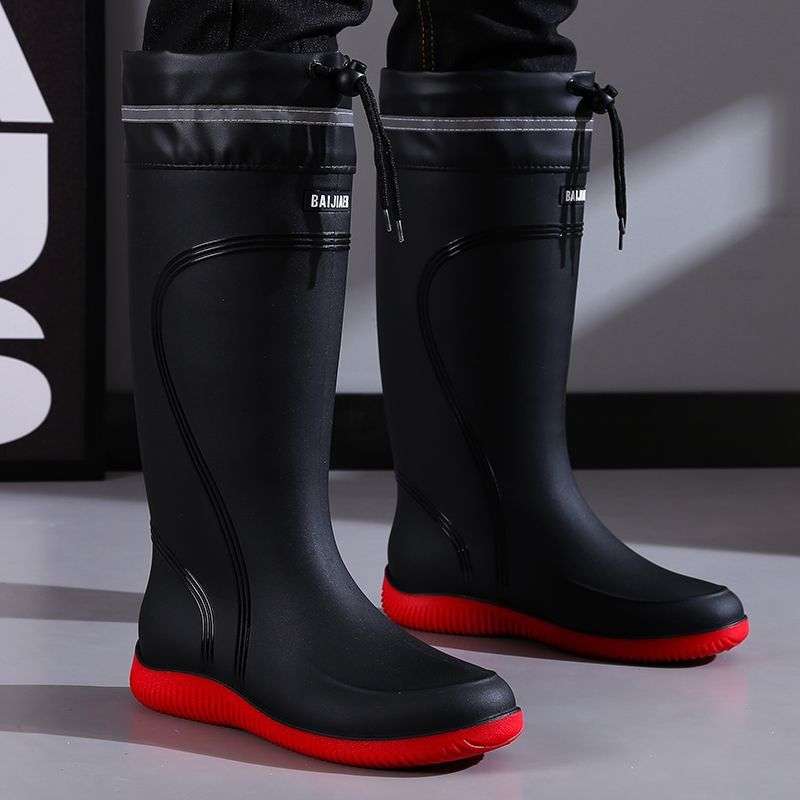High-End Rain Boots For Men, Rain-Proof And Waterproof Shoes, High-Top Anti-Slip Work Rubber Shoes, Winter Velvet Cotton Warm Rain Boots - Image 3