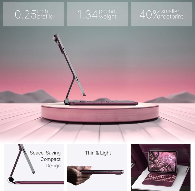 typecase لوحة مفاتيح Edge لجهاز iPad Pro 11 (M5-2025 و M4-2024)، إضاءة خلفية بـ 11 لونًا ولوحة تتبع متعددة اللمس بدقة، حامل مغناطيسي عائم - توت العليق'25 (لا يناسب A16/10th/ Air 11) - Image 5