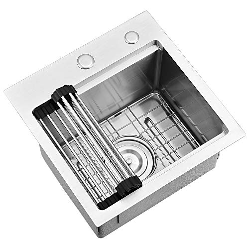 VASOYO 15 Inch Bar Sink Drop In Workstation-VASOYO 15x15 Small Kitchen Sink Drop In Topmount 16 Gauge Stainless Steel Bar Prep Sinks Outdoor Rv Kitchen Sinks Single Bowl Island Basin with Cutting Board - Image 3