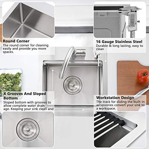 VASOYO 15 Inch Bar Sink Drop In Workstation-VASOYO 15x15 Small Kitchen Sink Drop In Topmount 16 Gauge Stainless Steel Bar Prep Sinks Outdoor Rv Kitchen Sinks Single Bowl Island Basin with Cutting Board - Image 5