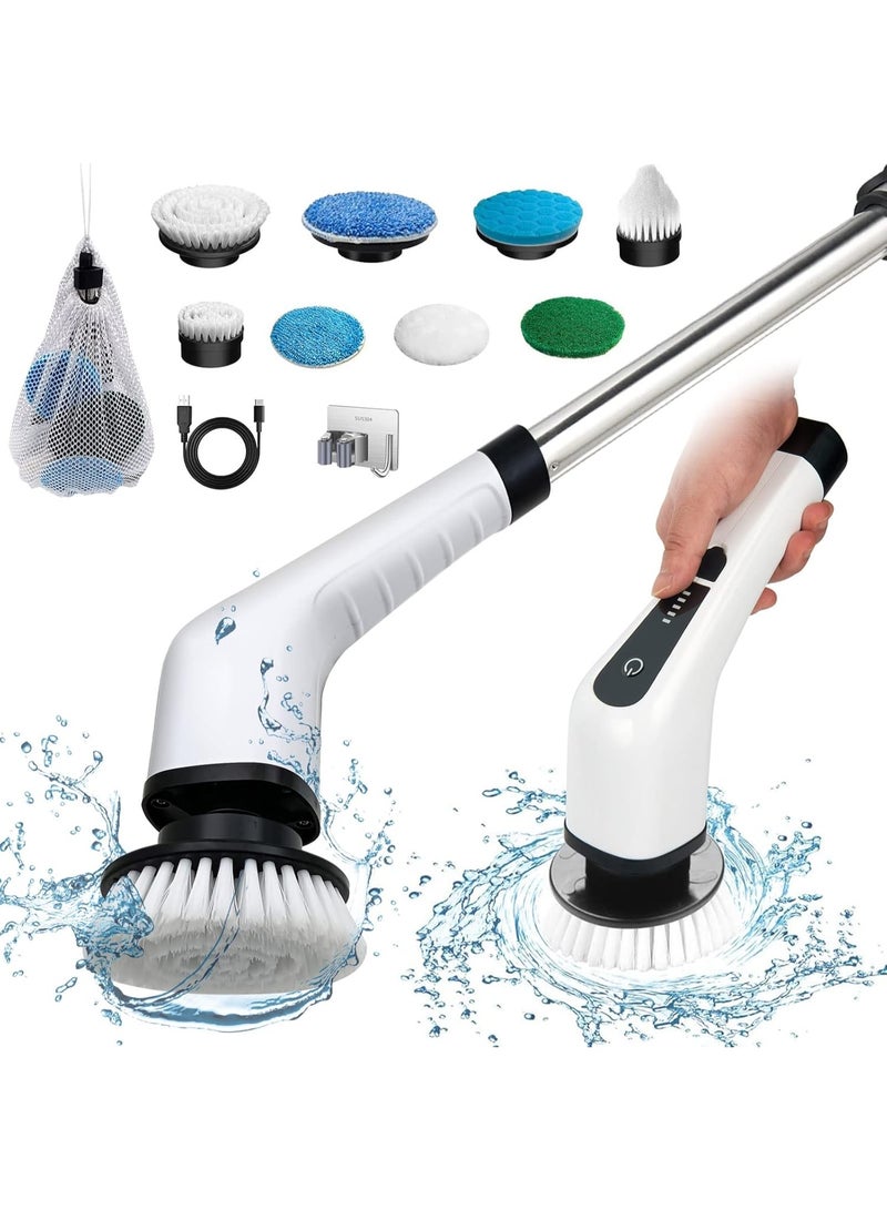 MUNTAQI 9-in-1 Electric Spin Scrubber Cordless Cleaning Brush with 9 Replaceable Heads, Adjustable Extension Handle, Powerful Bathroom Shower Tub Tile Floor Scrubber, IPX7 Waterproof, Rechargeable - Image 1