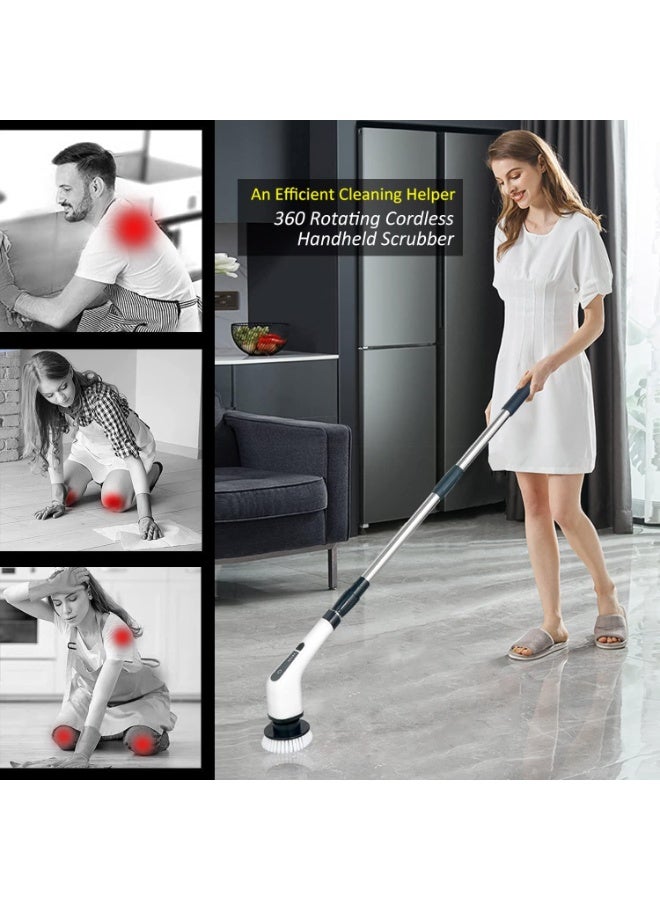 MUNTAQI 9-in-1 Electric Spin Scrubber Cordless Cleaning Brush with 9 Replaceable Heads, Adjustable Extension Handle, Powerful Bathroom Shower Tub Tile Floor Scrubber, IPX7 Waterproof, Rechargeable - Image 5