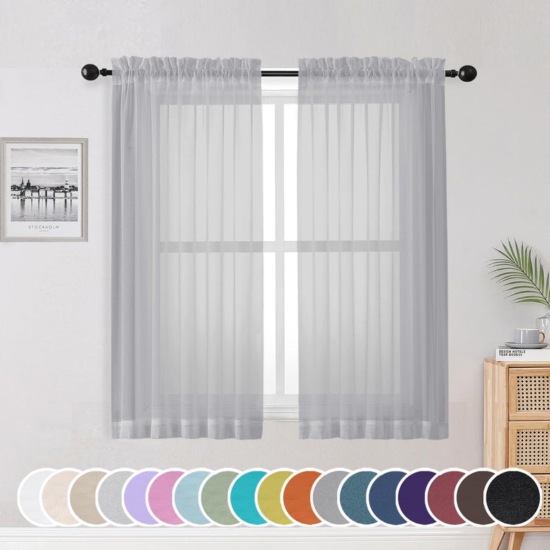 OWENIE Light Grey Sheer Curtains 54 Inch Length for Living Room Bedroom 2 Panels Set  Elegant Rod Pocket Airy Solid Curtains for Small Window  Soft Breathable Dining Room Curtains  42Wx54L inch - Image 1