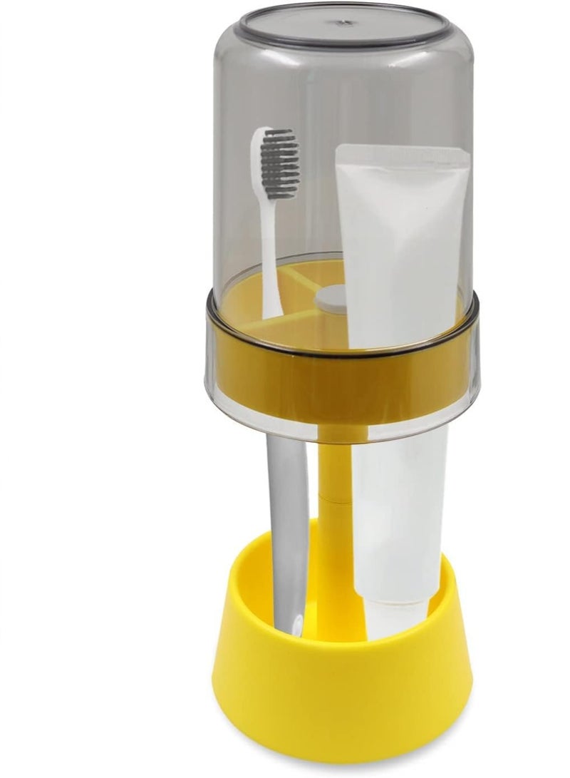 KASTWAVE Toothbrush Holder Stand with Cover/Cup, Toothpaste Holder Stand with 3 Slots, Dental Storage Organizer Holder Stand(yellow) - Image 1