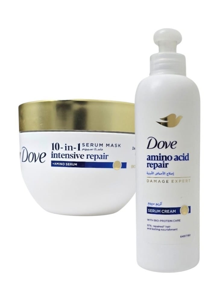 قناع سيروم دوف لإصلاح الشعر بعمق في دقيقة واحدة - 220 مل، وكريم سيروم دوف لإصلاح الشعر بالأحماض الأمينية - 200 مل