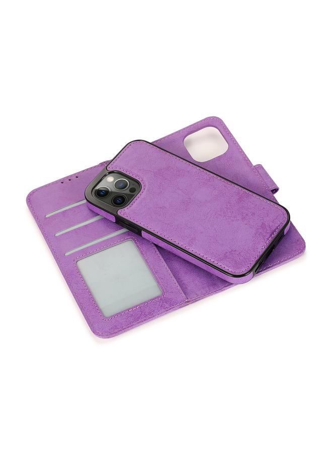 زبون جراب لهاتف iPhone 13 Pro Max Retro 2 في 1 قابل للفصل مغناطيسي أفقي قابل للطي مصنوع من مادة TPU + جراب جلدي من مادة البولي يوريثان مع حامل وفتحات للبطاقات وإطار للصور ومحفظة - Image 4