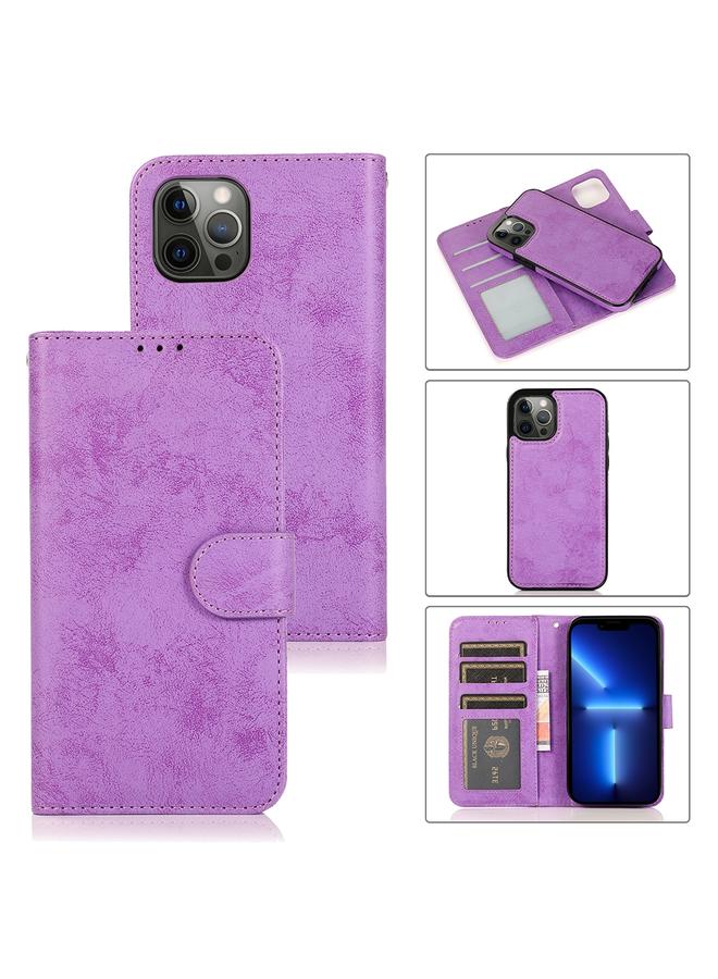 زبون جراب لهاتف iPhone 13 Pro Max Retro 2 في 1 قابل للفصل مغناطيسي أفقي قابل للطي مصنوع من مادة TPU + جراب جلدي من مادة البولي يوريثان مع حامل وفتحات للبطاقات وإطار للصور ومحفظة - Image 1